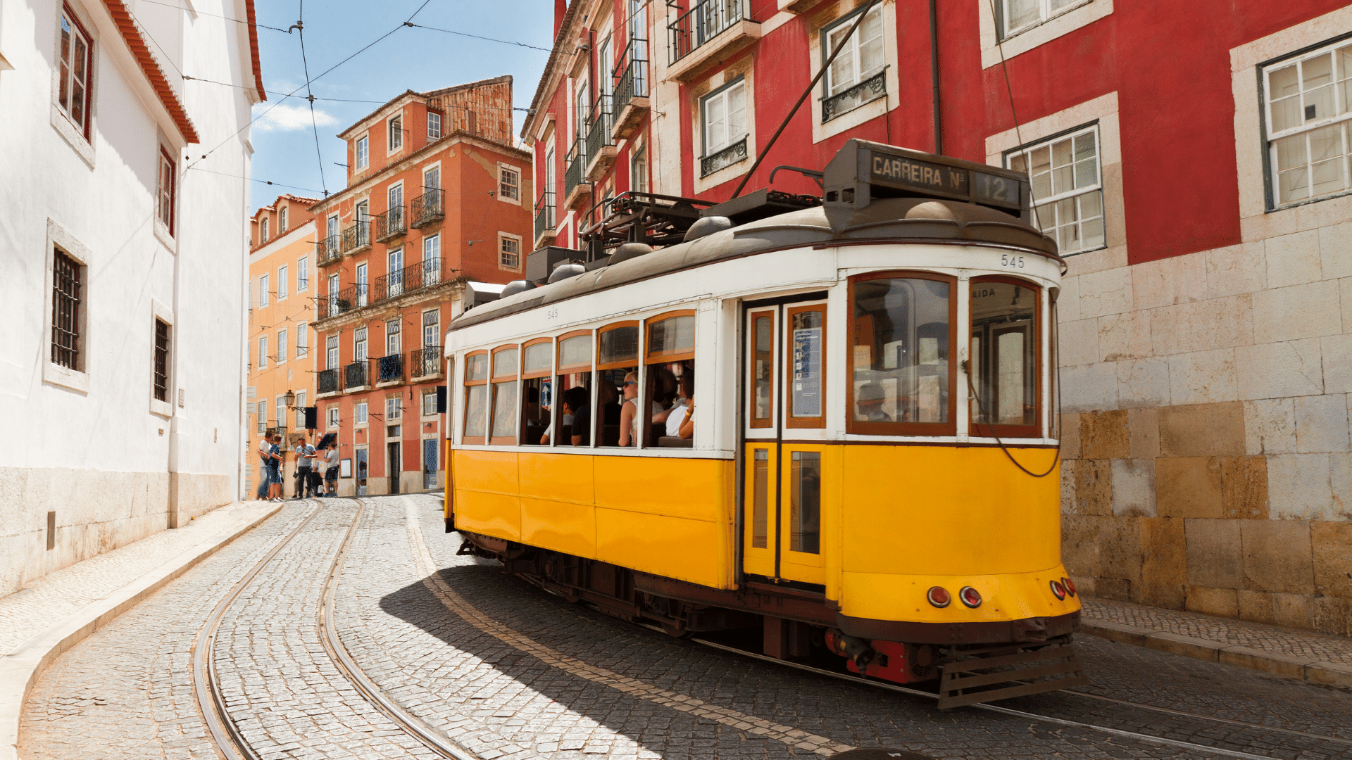 Tram on Narrow Street