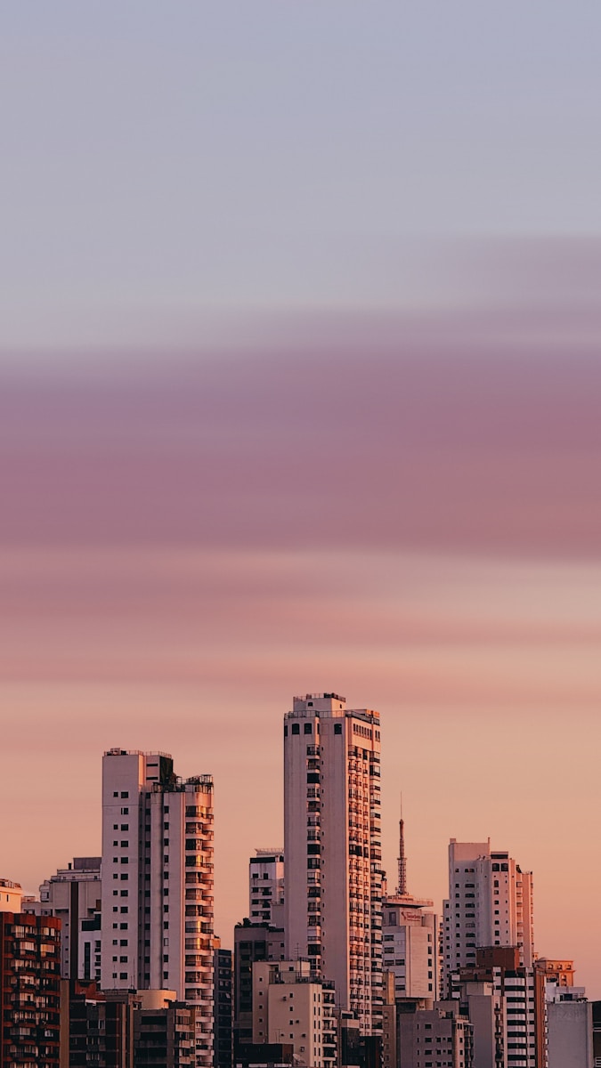 a plane flying over a city with tall buildings - Bares Rooftop São Paulo